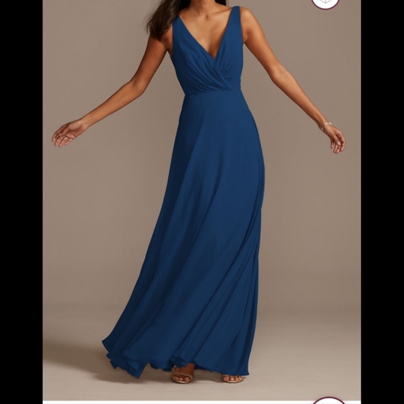 David's Bridal Dresses & Skirts - Davids Bridal / Chiffon Surplice V-neck in The Color Marine, Tank Maxi Dress